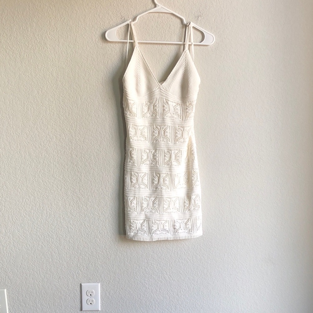 Olive & Oak Crochet Knit Mini Dress Bodycon Ivory Adjustable Layering